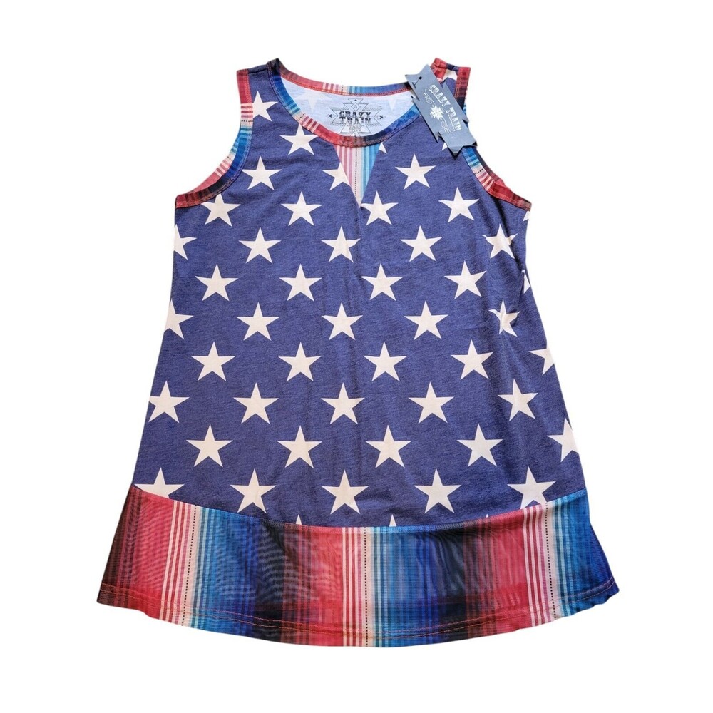 NWT Crazy Train Women’s size Small Sleeveless Top Stars Colorful